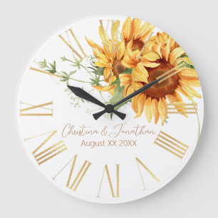 Romantische Aquarell-Sonnenblumen Große Wanduhr