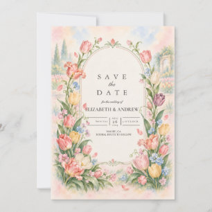 Romantische Aquarell-Tulpen-Hochzeit Save The Date