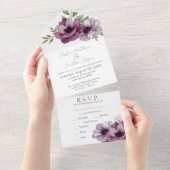 Romantische Aquarellanemonen All In One Einladung (Abreißen)