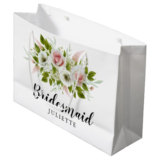 Romantische Aquarellbäder Rose Blumenbräune Große Geschenktüte (Vorderseite Schrägansicht)