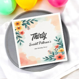 Romantische Aquarellblume Sommer 30. Geburtstag Serviette