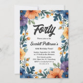 Romantische Aquarellblume Sommer 40. Geburtstag Einladung (Vorderseite)