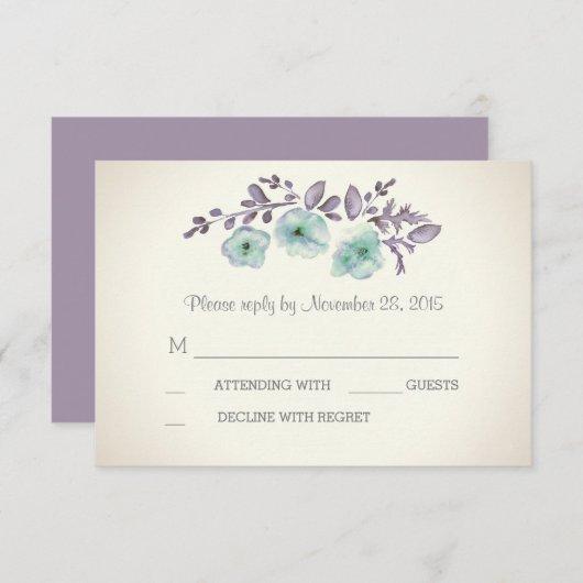 Romantische Aquarellblüten RSVP-Karten RSVP Karte (Vorne/Hinten)