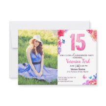 Romantische Aquarellblüteneinladung mit Foto