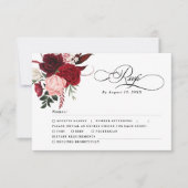 Romantische Aquarellfarbe Burgund Floral Wedding R RSVP Karte (Vorderseite)