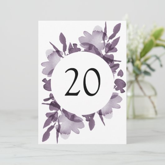 Romantische Aquarellfarben-Amethyst-Tischnummer Einladung (Stehend Vorderseite)
