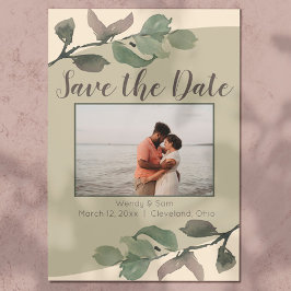 Romantische Aquarellfarben-Blätter, die das Datum  Save The Date