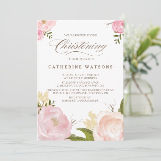 Romantische Aquarellfarben Blume Foto feiern Einladung (Stehend Vorderseite)