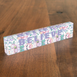 Romantische Aquarellfarben Blume Handmalerei Namensplakette