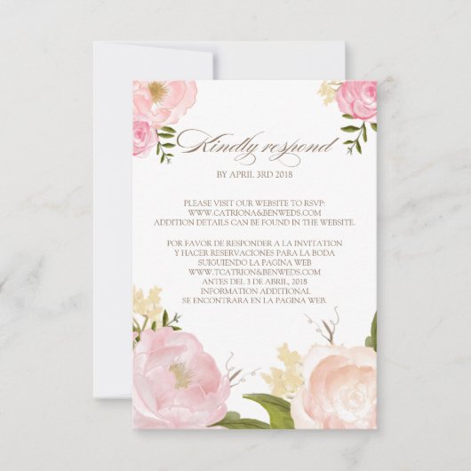 Romantische Aquarellfarben-Blume Hochzeit der RSVP (Vorderseite)