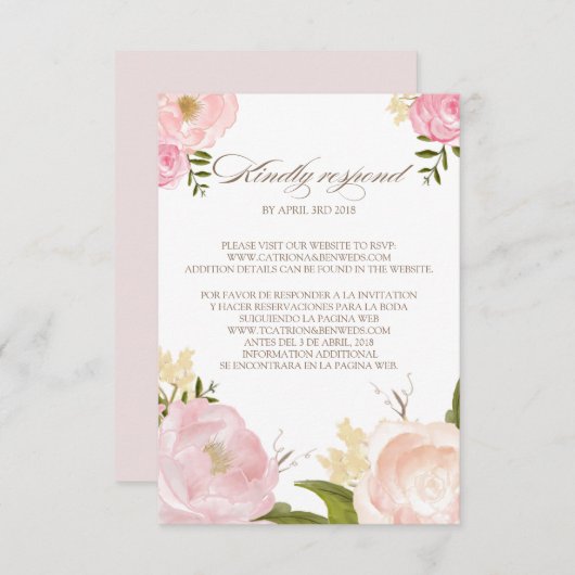 Romantische Aquarellfarben-Blume Hochzeit der RSVP (Vorne/Hinten)