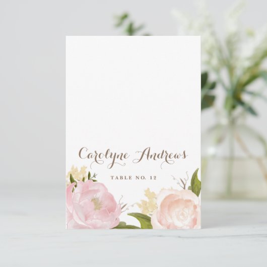 Romantische Aquarellfarben Blume Hochzeit Platzkar Einladung (Stehend Vorderseite)