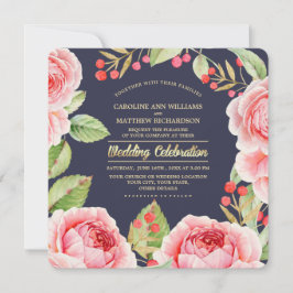 Romantische Aquarellfarben-Blume Hochzeit von Navy Einladung