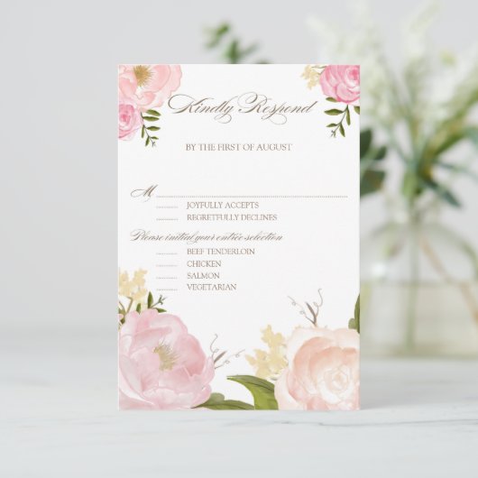 Romantische Aquarellfarben-Blume Hochzeit von RSVP (Stehend Vorderseite)