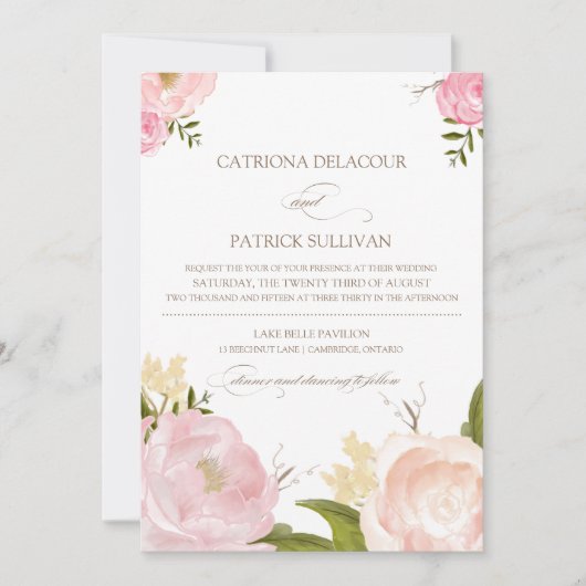 Romantische Aquarellfarben-Blume Hochzeitsfeiern I Einladung (Vorderseite)