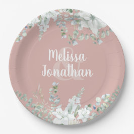 Romantische Aquarellfarben Blütenweiße Blume Hochz Pappteller