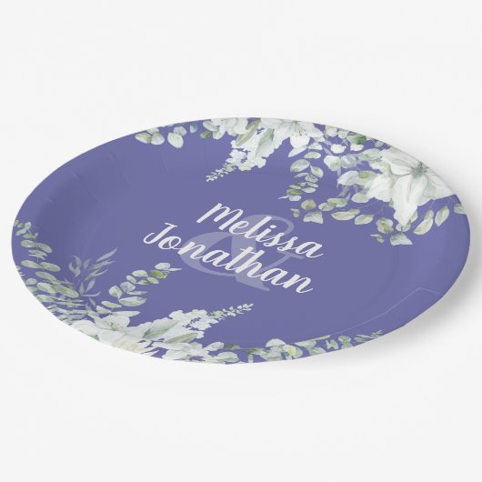 Romantische Aquarellfarben Blütenweiße Blume Hochz Pappteller (Schrägansicht)