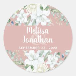 Romantische Aquarellfarben Blütenweiße Blume Hochz Runder Aufkleber