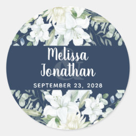 Romantische Aquarellfarben Blütenweiße Blume Hochz Runder Aufkleber