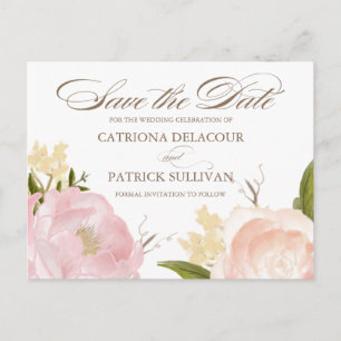 Romantische Aquarellfarben - Rosa Blume Save the D Ankündigungspostkarte
