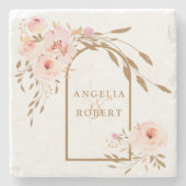 Romantische Aquarellfarben Rosa Blush Gold Rose Steinuntersetzer (Vorderseite)