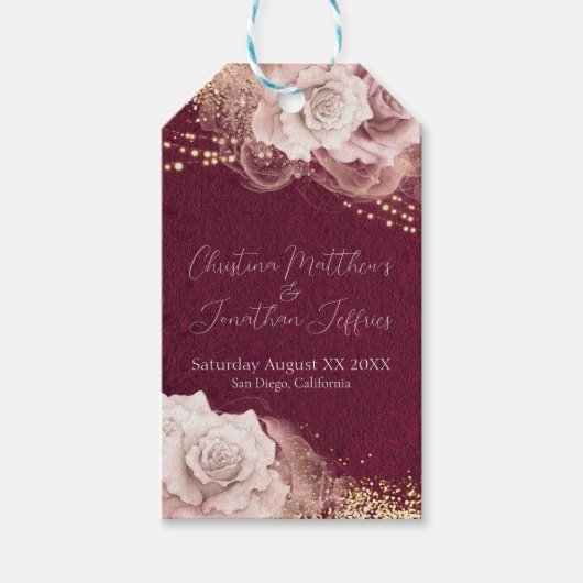 Romantische Aquarellfarben-Rose auf Burgunder Hoch Geschenkanhänger (Vorderseite)