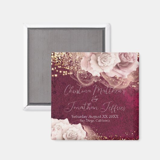 Romantische Aquarellfarben-Rose auf Burgunder Hoch Magnet (Vorderseite/Rückseite)