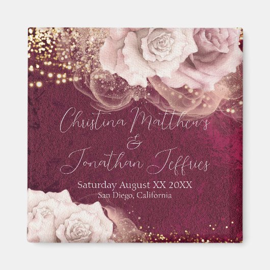 Romantische Aquarellfarben-Rose auf Burgunder Hoch Magnet (Vorne)