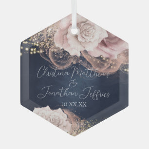 Romantische Aquarellfarben-Rose auf der Hochzeit v Ornament Aus Glas