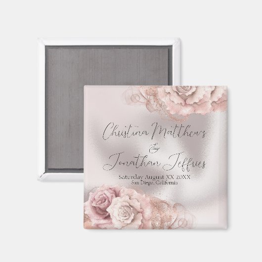 Romantische Aquarellfarben-Rose auf Glam Pearl Wed Magnet (Vorderseite/Rückseite)