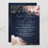 Romantische Aquarellfarben-Rose auf Moody Blue Einladung (Vorne/Hinten)