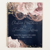 Romantische Aquarellfarben-Rose auf Moody Blue Wed Planer (Vorderseite)