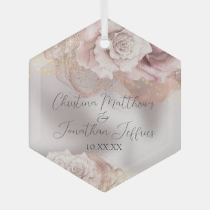 Romantische Aquarellfarben-Rose auf Perlenhochzeit Ornament Aus Glas