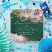 Romantische Aquarellfarben-Rose auf Smaragdgrüner Pappteller (Party)