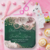 Romantische Aquarellfarben-Rose auf Smaragdgrüner Pappteller (Party)