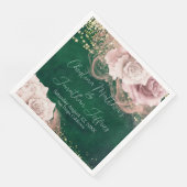 Romantische Aquarellfarben-Rose auf Smaragdgrüner  Serviette (Ecke)