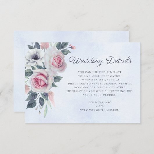 Romantische Aquarellfarben Rose Blaue Hochzeiten D Begleitkarte (Vorne/Hinten)