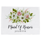 Romantische Aquarellfarben Rose Blumenkohle Trauze Große Geschenktüte (Rückseite)