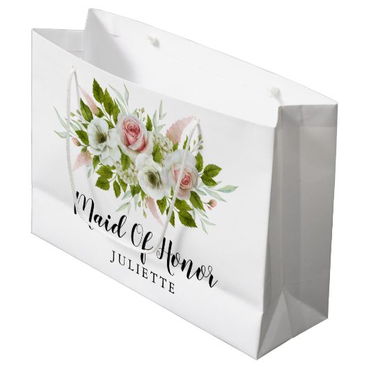 Romantische Aquarellfarben Rose Blumenkohle Trauze Große Geschenktüte (Vorderseite Schrägansicht)