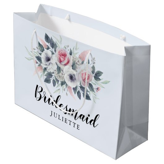 Romantische Aquarellfarben Rose Blumenzwiebelmädch Große Geschenktüte (Rückseite Schrägansicht)