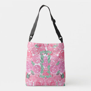 Romantische Aquarellfarben Rose Rosa Blumenmuster Tragetaschen Mit Langen Trägern