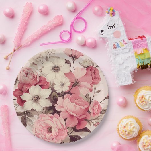 Romantische Aquarellfarben Rosen und Appellerbüche Pappteller (Party)