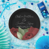 Romantische Aquarellfarben-Rote Rosen auf Schwarz Pappteller (Party)