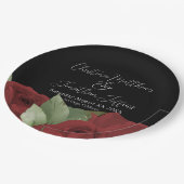 Romantische Aquarellfarben-Rote Rosen auf Schwarz Pappteller (Schrägansicht)