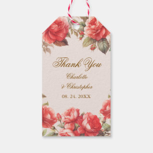 Romantische Aquarellfarben-Rote Rosen Blumenhochze Geschenkanhänger