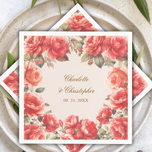 Romantische Aquarellfarben-Rote Rosen Blumenhochze Serviette