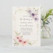 Romantische Aquarellkosmos Blume qr Hochzeit Einladung (Stehend Vorderseite)