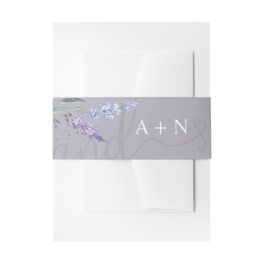 Romantische Aquarelllavene Floral Monogram Einladungsbanderole (Vorderseite Beispiel)