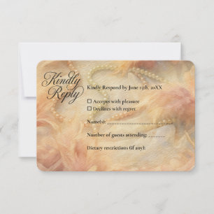 Romantische Aquarellpearls Feathers Wedding RSVP Karte