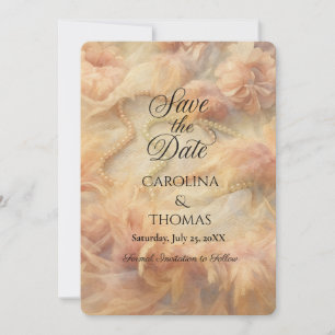 Romantische Aquarellpearls Feathers Wedding Save The Date